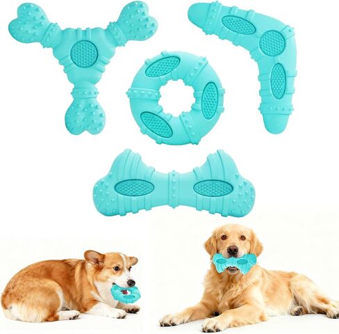Dog Chew Toys for Aggressive Chewers, 4 Pack Natural Rubber Dog Toys,Teething Toys for Puppies, Soft Durable Interactive Chew Toy for Puppy Teeth Cleaning and Gum Massage (Red) in Saudi Arabia