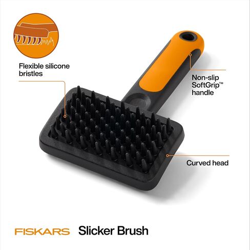 Fiskars Pet Massage Brush, Cat and Dog Brush, Flexible Silicone Bristles & SoftGrip™ Handle for Gentle Deshedding, 6.5", Orange/Black in Saudi Arabia