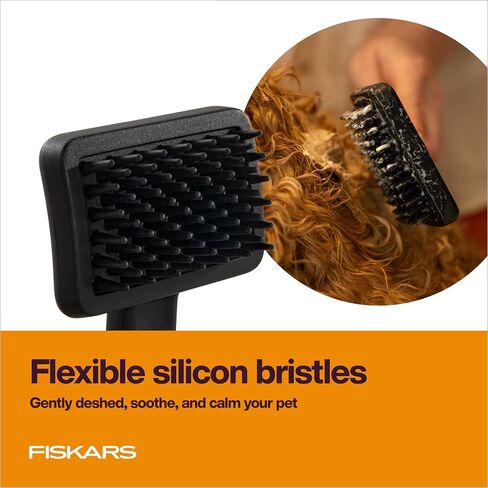 Fiskars Pet Massage Brush, Cat and Dog Brush, Flexible Silicone Bristles & SoftGrip™ Handle for Gentle Deshedding, 6.5", Orange/Black in Saudi Arabia
