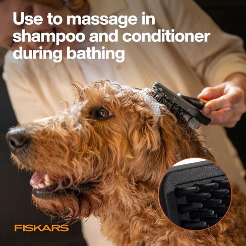 Fiskars Pet Massage Brush, Cat and Dog Brush, Flexible Silicone Bristles & SoftGrip™ Handle for Gentle Deshedding, 6.5", Orange/Black in Saudi Arabia