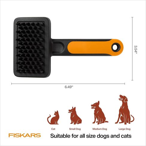 Fiskars Pet Massage Brush, Cat and Dog Brush, Flexible Silicone Bristles & SoftGrip™ Handle for Gentle Deshedding, 6.5", Orange/Black in Saudi Arabia