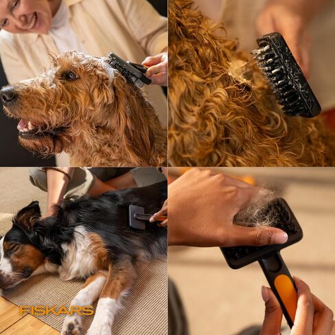 Fiskars Pet Massage Brush, Cat and Dog Brush, Flexible Silicone Bristles & SoftGrip™ Handle for Gentle Deshedding, 6.5", Orange/Black in Saudi Arabia