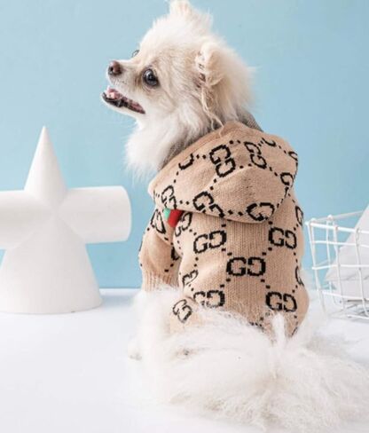 Designer Dog Sweater | Grrruci Dog Hoodie Sweater Brown SM in Saudi Arabia