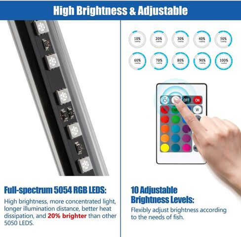 LED Aquarium Light with IP68 Waterproof and Memory Function Submersible Fish Tank Light with Remote and 16 Colors 7.5 Inches Brightness Adjustable Underwater Light Bar for Fish Tank Aquarium in Saudi Arabia