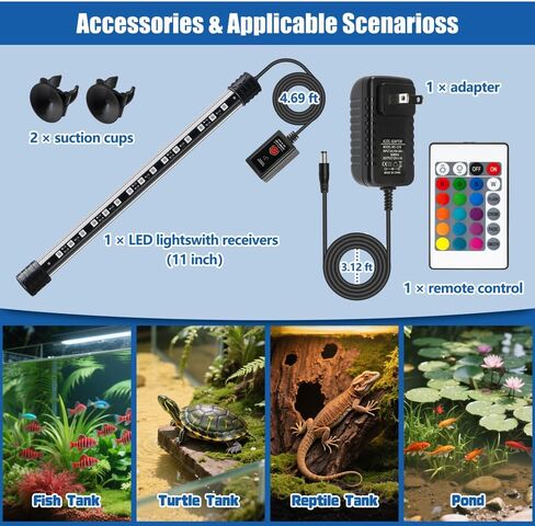 LED Aquarium Light with IP68 Waterproof and Memory Function Submersible Fish Tank Light with Remote and 16 Colors 7.5 Inches Brightness Adjustable Underwater Light Bar for Fish Tank Aquarium in Saudi Arabia