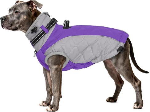 Dog Jackets for Large Dogs Waterproof, Warm Dog Cold Weather Coats with D Ring & Adjustable Buckles, Reflective Fleece Snowsuit Back Zipper, Thick Fleece Vest Christmas XL Purple in Saudi Arabia