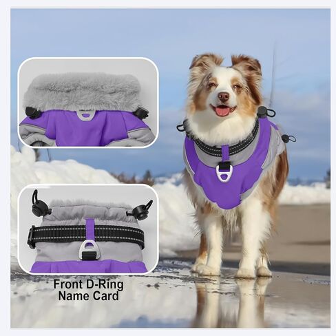 Dog Jackets for Large Dogs Waterproof, Warm Dog Cold Weather Coats with D Ring & Adjustable Buckles, Reflective Fleece Snowsuit Back Zipper, Thick Fleece Vest Christmas XL Purple in Saudi Arabia