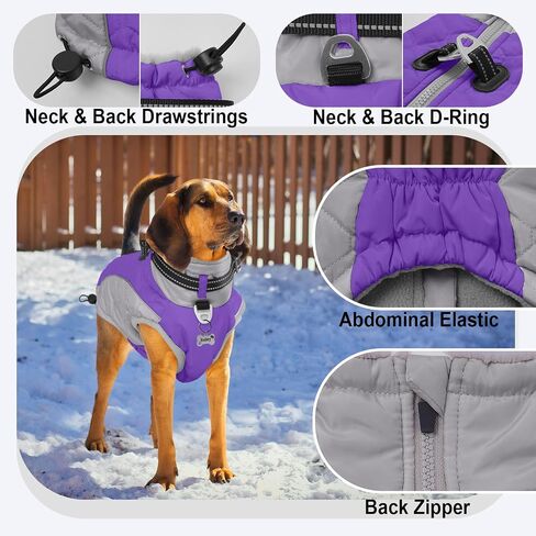 Dog Jackets for Large Dogs Waterproof, Warm Dog Cold Weather Coats with D Ring & Adjustable Buckles, Reflective Fleece Snowsuit Back Zipper, Thick Fleece Vest Christmas XL Purple in Saudi Arabia