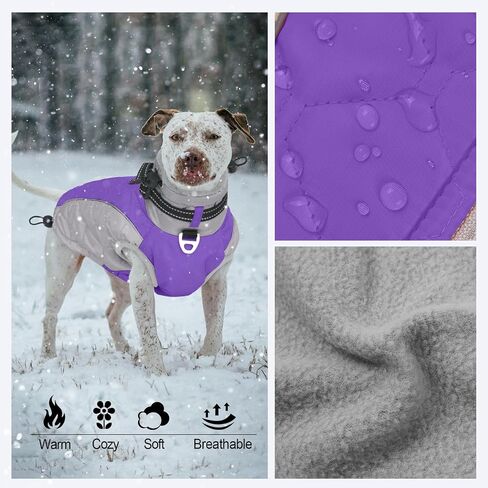 Dog Jackets for Large Dogs Waterproof, Warm Dog Cold Weather Coats with D Ring & Adjustable Buckles, Reflective Fleece Snowsuit Back Zipper, Thick Fleece Vest Christmas XL Purple in Saudi Arabia