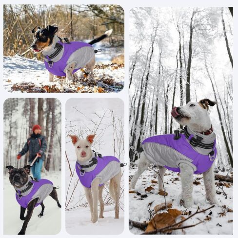 Dog Jackets for Large Dogs Waterproof, Warm Dog Cold Weather Coats with D Ring & Adjustable Buckles, Reflective Fleece Snowsuit Back Zipper, Thick Fleece Vest Christmas XL Purple in Saudi Arabia
