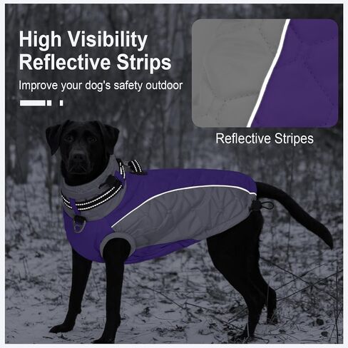 Dog Jackets for Large Dogs Waterproof, Warm Dog Cold Weather Coats with D Ring & Adjustable Buckles, Reflective Fleece Snowsuit Back Zipper, Thick Fleece Vest Christmas XL Purple in Saudi Arabia