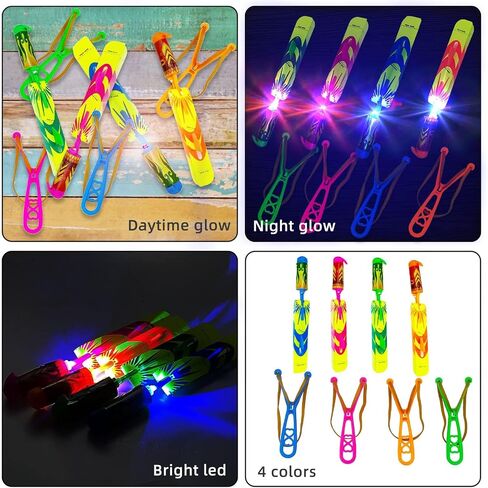 Ynybusi 50 Pcs Slingshot Outdoor Toys,Glow in The Dark Party Favor Toys Rocket with Launcher,LED Light Up Helicopter Toys,Glow Sticks Birthday Christmas Gifts Party Favors for Kids 4-8-12 Bulk Toys in Saudi Arabia