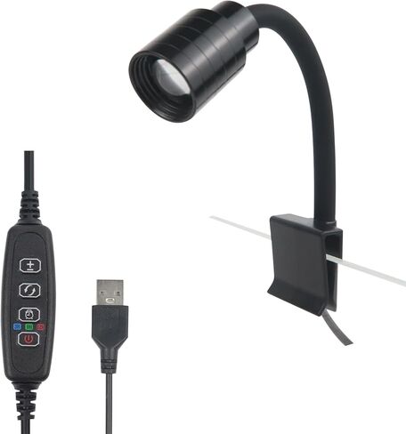 مشبك صغير على ضوء حوض السمك، مصباح خزان أسماك صغير قابل للتعتيم، ضوء كشاف USB مع 3 أوضاع إضاءة، سطوع 10 مستويات لخزانات سعة 1 إلى 3 جالون (المحول غير متضمن) in Saudi Arabia