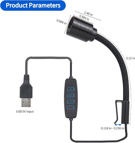 مشبك صغير على ضوء حوض السمك، مصباح خزان أسماك صغير قابل للتعتيم، ضوء كشاف USB مع 3 أوضاع إضاءة، سطوع 10 مستويات لخزانات سعة 1 إلى 3 جالون (المحول غير متضمن) in Saudi Arabia