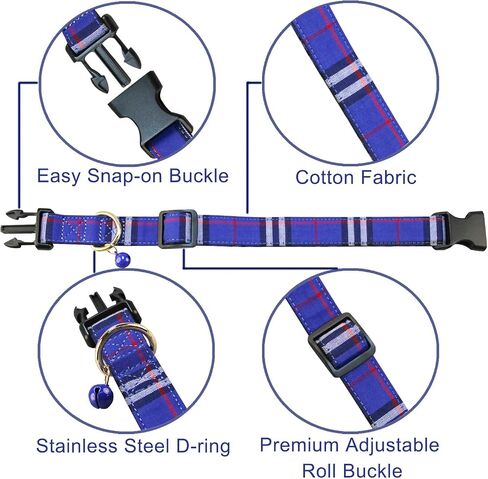 Cute Plaid Dog Collar with Safety Buckle - Adjustable and Comfortable Dog Collars for Small Medium Large Dogs, Stylish Puppy Collar for Boy Girl Pets in Kuwait