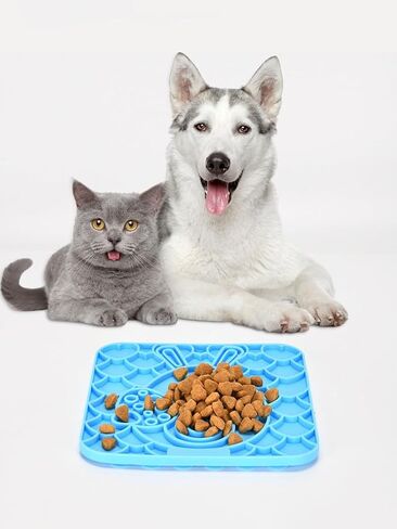 Square Dog Licking Mat - 6.1" Diameter Interactive Silicone Puzzle Feeder for Dogs, Square Rabbit Pattern, Slow Feeder & Treat Dispenser, BPA-Free, Freezable, with Suction Cup Base Blue in Saudi Arabia