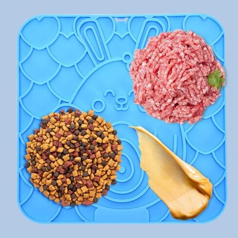 Square Dog Licking Mat - 6.1" Diameter Interactive Silicone Puzzle Feeder for Dogs, Square Rabbit Pattern, Slow Feeder & Treat Dispenser, BPA-Free, Freezable, with Suction Cup Base Blue in Saudi Arabia