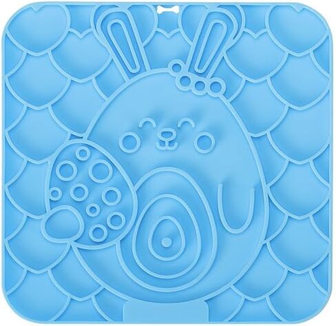 Square Dog Licking Mat - 6.1" Diameter Interactive Silicone Puzzle Feeder for Dogs, Square Rabbit Pattern, Slow Feeder & Treat Dispenser, BPA-Free, Freezable, with Suction Cup Base Blue in Saudi Arabia
