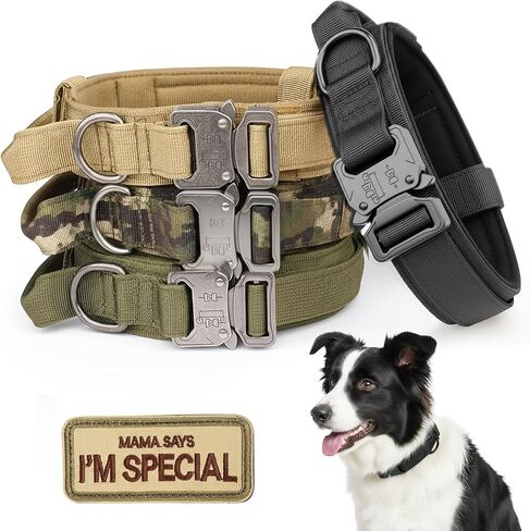 KCUCOP Tactical Dog Collar - Military Collar with Handle - K9 Thick Adjustable Heavy Duty Dog Collars for Large and Medium Dogs (Black, L) in Saudi Arabia