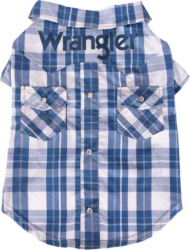 قميص Wrangler منقوش بجيب سريع للكلب - ملابس للكلاب مستوحاة من الغرب بتصميم مميز - إغلاق سهل بالإطباق (S) أزرق متعدد in Kuwait
