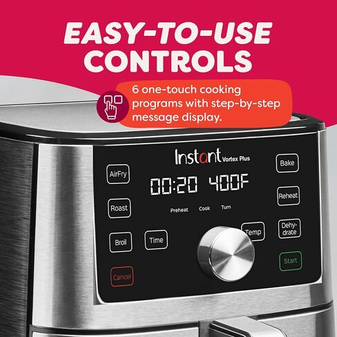 وعاء فوري 4Qt VORTEX 6 في 1 مقلاة هوائية صغيرة، خيارات برنامج مخصص، قلي بالهواء، شواء، تحميص، تجفيف، خبز، إعادة تسخين، أسود، 4 كوارت in Kuwait