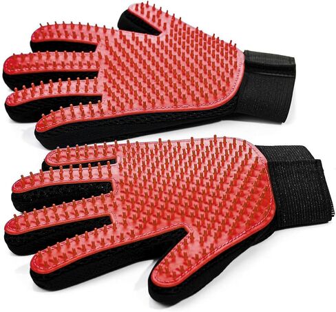 Pet Grooming Gloves for Cats and Dogs 1 Pair 2-in-1 Deshedding Brush and Massage Mitt Efficient Hair Remover Glove for Shedding and Bathing Safe for All Breeds Red in Saudi Arabia