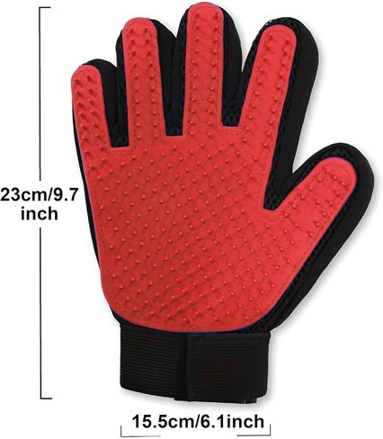 Pet Grooming Gloves for Cats and Dogs 1 Pair 2-in-1 Deshedding Brush and Massage Mitt Efficient Hair Remover Glove for Shedding and Bathing Safe for All Breeds Red in Saudi Arabia