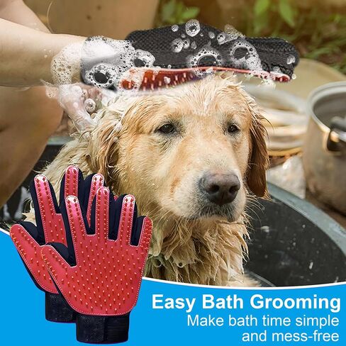 Pet Grooming Gloves for Cats and Dogs 1 Pair 2-in-1 Deshedding Brush and Massage Mitt Efficient Hair Remover Glove for Shedding and Bathing Safe for All Breeds Red in Saudi Arabia
