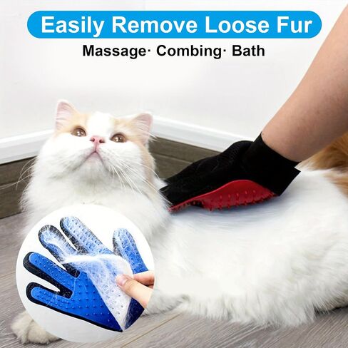Pet Grooming Gloves for Cats and Dogs 1 Pair 2-in-1 Deshedding Brush and Massage Mitt Efficient Hair Remover Glove for Shedding and Bathing Safe for All Breeds Red in Saudi Arabia