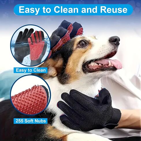 Pet Grooming Gloves for Cats and Dogs 1 Pair 2-in-1 Deshedding Brush and Massage Mitt Efficient Hair Remover Glove for Shedding and Bathing Safe for All Breeds Red in Saudi Arabia