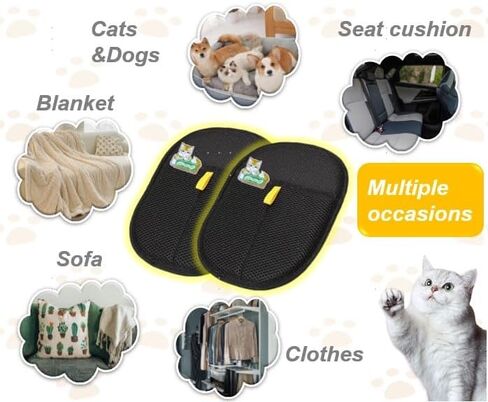 2 Packs Pet Hair Removal Tool for Cats & Dogs with Funny Cat Pins, 2025 Newly Reusable and Easy Cleaning Hair Remover, Electrostatic Pet Hair Remover for Laundry, Couch, Carpet, Car Seat in Kuwait