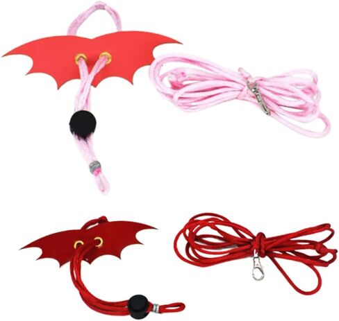 Generic 2PCS Adjustable Reptile Leash with Wing Harness for Small Pets Lizard Rope for Outdoor Walking Unique Non-Folding Wings S Red Pink Suitable for Bearded Dragons and Small Animals in Saudi Arabia
