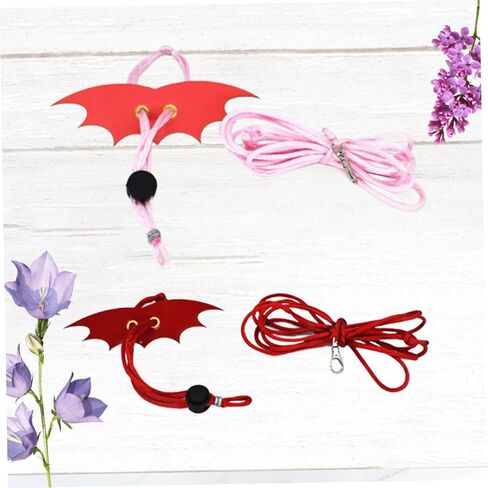 Generic 2PCS Adjustable Reptile Leash with Wing Harness for Small Pets Lizard Rope for Outdoor Walking Unique Non-Folding Wings S Red Pink Suitable for Bearded Dragons and Small Animals in Saudi Arabia