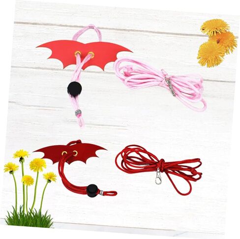 Generic 2PCS Adjustable Reptile Leash with Wing Harness for Small Pets Lizard Rope for Outdoor Walking Unique Non-Folding Wings S Red Pink Suitable for Bearded Dragons and Small Animals in Saudi Arabia