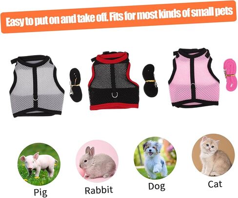 3 Sets Small Pet Rabbit Vest Leash with Comfortable Harness Strap for Bunnies Guinea Pigs Ferrets Easy to Wear Chest Strap for Outdoor Walking and Photos in Saudi Arabia
