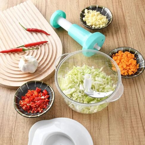 Manual Vegetable Cutter Chopper, Food Processor 1.5L Bowl Effortless Meat Mincer Fruits and Herbs Chopper Garlic Onion Hand Press Manual Food Chopper (Mint Green) in Kuwait
