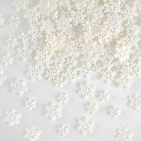 100Pcs Mini Snowflake Ornament Christmas Decorations- Glitter Resin White and Clear Snowflakes Christmas Craft Embellishment for DIY Craft Xmas Tree Winter Party Table Decor (3 Sizes) in Saudi Arabia