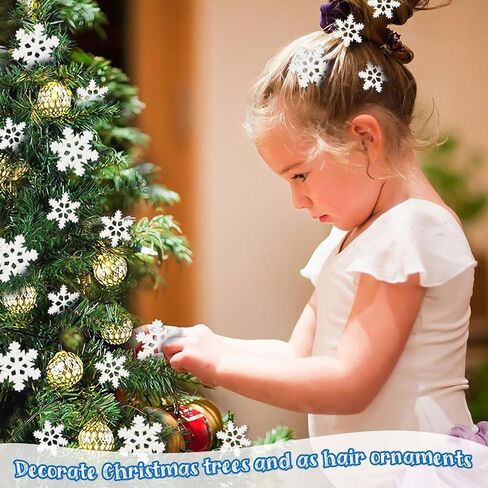 100Pcs Mini Snowflake Ornament Christmas Decorations- Glitter Resin White and Clear Snowflakes Christmas Craft Embellishment for DIY Craft Xmas Tree Winter Party Table Decor (3 Sizes) in Saudi Arabia