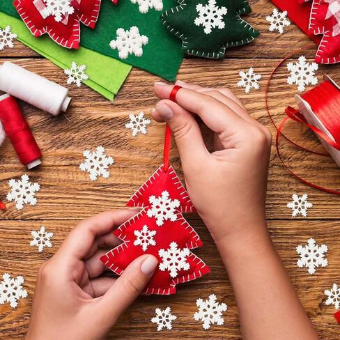 100Pcs Mini Snowflake Ornament Christmas Decorations- Glitter Resin White and Clear Snowflakes Christmas Craft Embellishment for DIY Craft Xmas Tree Winter Party Table Decor (3 Sizes) in Saudi Arabia