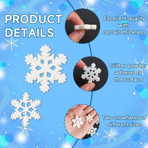 100Pcs Mini Snowflake Ornament Christmas Decorations- Glitter Resin White and Clear Snowflakes Christmas Craft Embellishment for DIY Craft Xmas Tree Winter Party Table Decor (3 Sizes) in Saudi Arabia