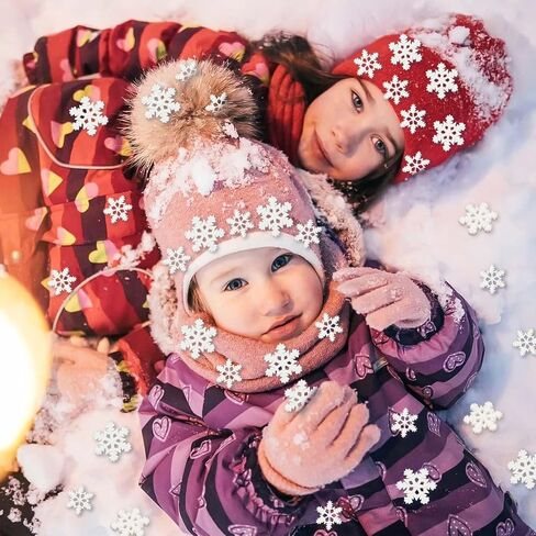 100Pcs Mini Snowflake Ornament Christmas Decorations- Glitter Resin White and Clear Snowflakes Christmas Craft Embellishment for DIY Craft Xmas Tree Winter Party Table Decor (3 Sizes) in Saudi Arabia
