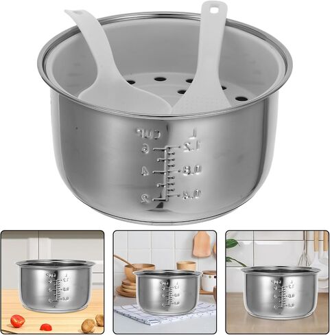 STOBAZA Rice Cooker Stainless Steel Inner Pot Replacement, Non-Stick Rice Cooker Inner Pot for Kitchen Pressure Cookware Accessory - 3L Capacity in Saudi Arabia