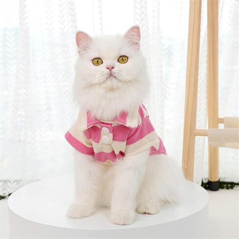 Summer Striped Pet T-Shirt for Small Dogs & Cats - Breathable Cotton Blend, Pink, roll Neck Design for Chihuahua, Poodle, Yorkie (M) in Kuwait
