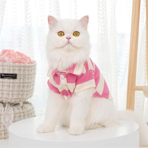 Summer Striped Pet T-Shirt for Small Dogs & Cats - Breathable Cotton Blend, Pink, roll Neck Design for Chihuahua, Poodle, Yorkie (M) in Kuwait