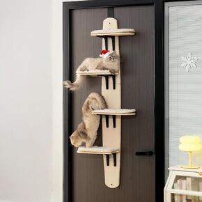 Door Hanging Cat Tree,Door Hanging Cat Shelf with Soft Mat,4-Levels Over The Door Cat Climber for Indoor Cats(Wooden-67.3" H X 23.2" L X 8.3" W) in Kuwait