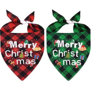 Christmas Dog Bandanas 2 Pack Red Green Plaid Pet Scarf,Stylish Triangle Dog Outfit Accessories for Boy and Girl Christmas Holiday Bandana bib for Small Medium Large Dogs Gift in Saudi Arabia