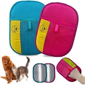 Electrostatic Hair Removal Gloves - Pet Hair Removal Mitt for Cats & Dogs, Reusable Dog Fur Remover & Cat Grooming Gloves, Double Color Bundle (Fuchsia & Turquoise, 2 Pcs) in Saudi Arabia