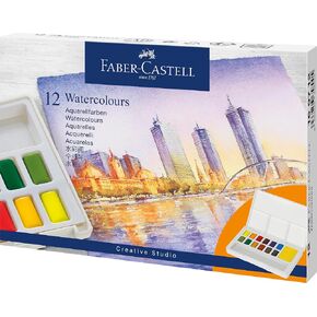 Faber-Castell Portable Watercolor Set Water Half Pans with Mixing Palette and Painting Accessories, 36 Colors, Multi in Kuwait