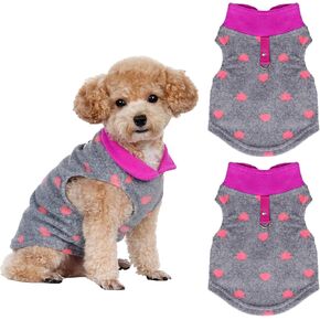 Rbenxia 2 Piece Grey and Pink Dog Heart Sweater with Leash Ring Soft Fleece Vest Dogs Pullover Warm Jacket Pet Dogs Clothes Winter Dog Outfits for Small Puppy Cat Pets (Small, Stars+Heart) in Kuwait