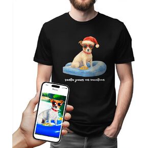 KiKiLuna Personalized Christmas Pet Photo Shirt, Custom Dog Cat Photo Watercolor Portrait Sweatshirt, Santa Hat Dog Illustration T-Shirt, Unique Tee for Pet Lovers in Saudi Arabia